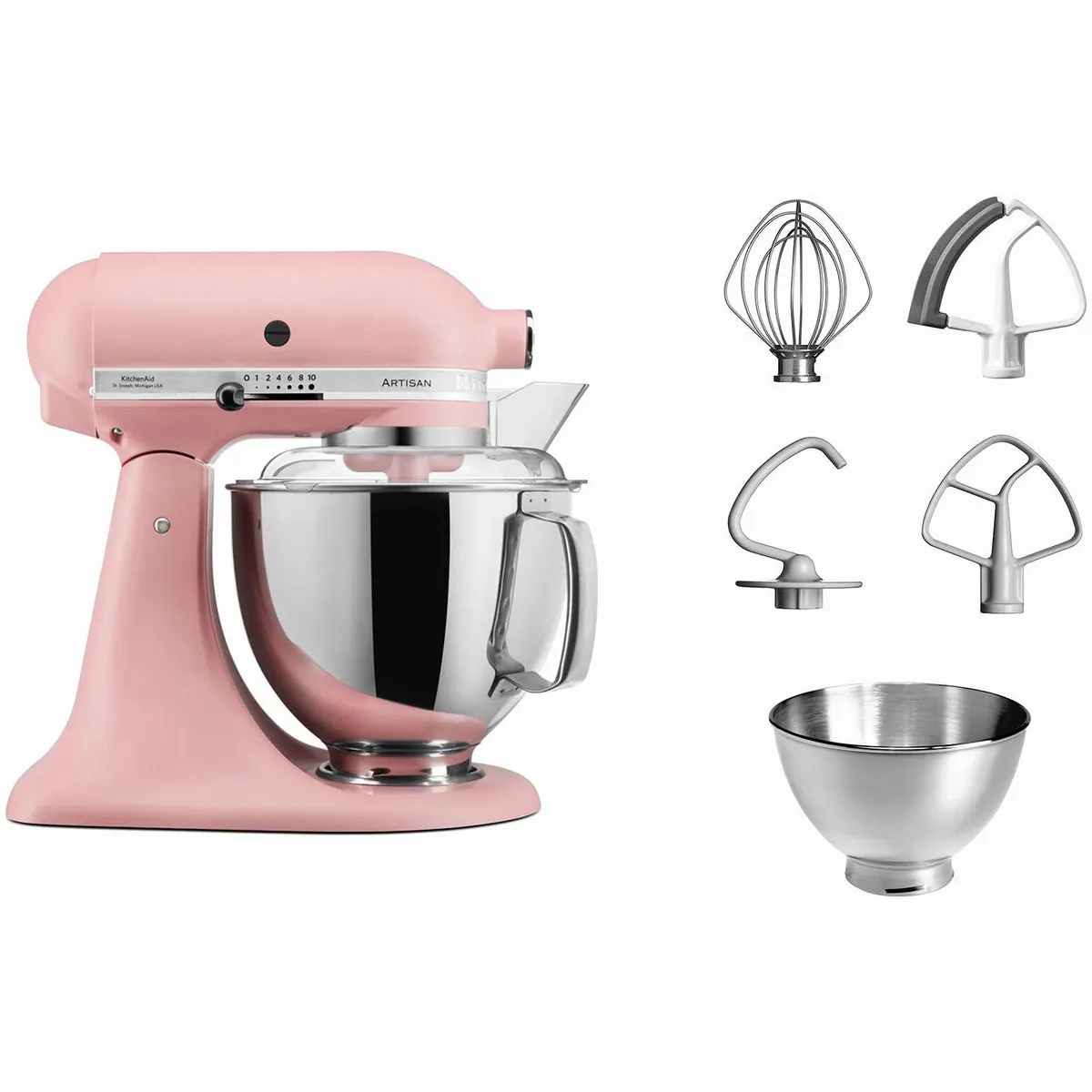 KitchenAid 5KSM175PSEDR Küchenmaschine, 300 W, 4,8 l Schüssel, kippbarer Motorkopf