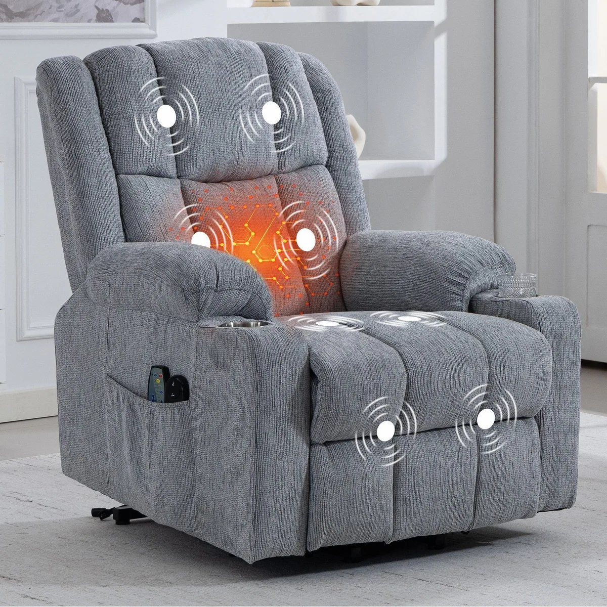 KLAM HOME Relaxsessel mit Aufstehfunktion, 4D-Vibration & Wärme — ideal für Senioren, stabiler Metallrahmen, einfache Bedienung