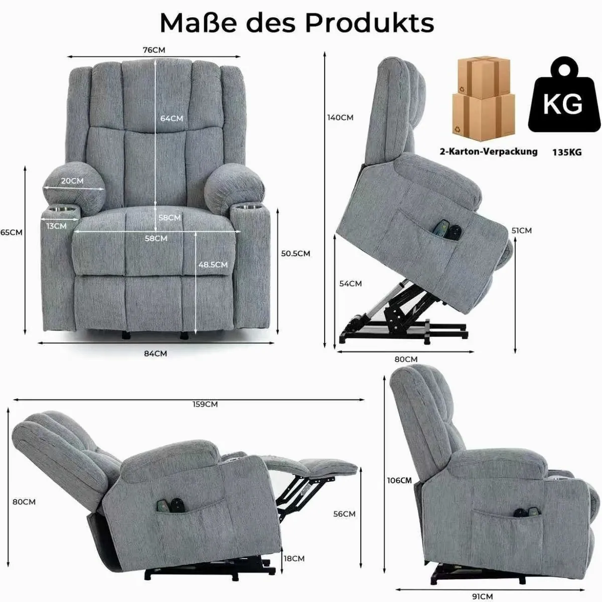 KLAM HOME Relaxsessel mit Aufstehfunktion, 4D-Vibration & Wärme — ideal für Senioren, stabiler Metallrahmen, einfache Bedienung 3