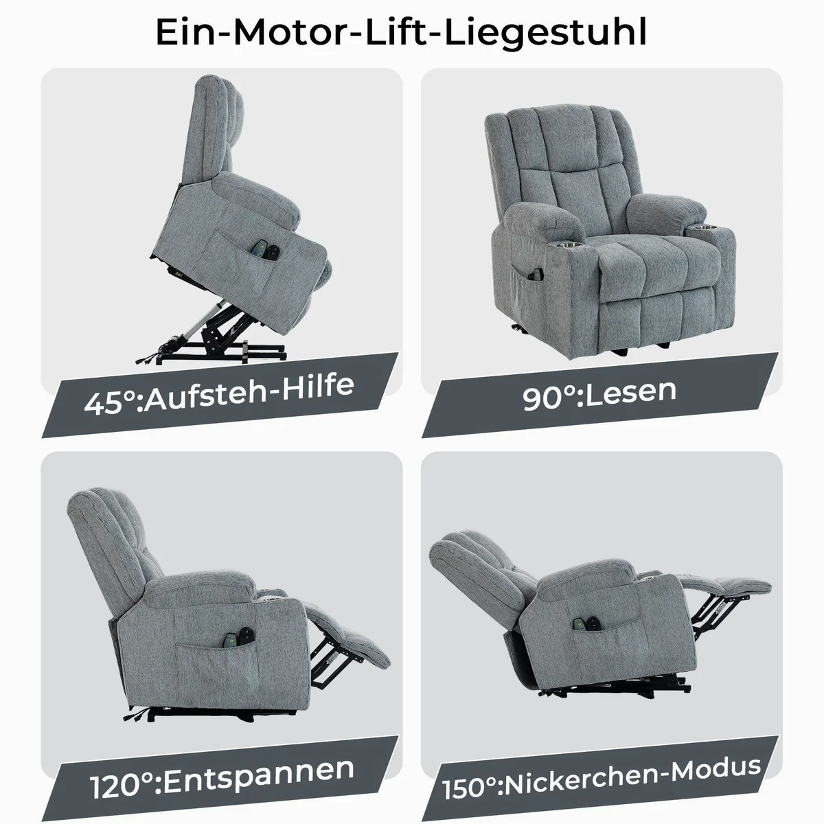 KLAM HOME Relaxsessel mit Aufstehfunktion, 4D-Vibration & Wärme — ideal für Senioren, stabiler Metallrahmen, einfache Bedienung 4