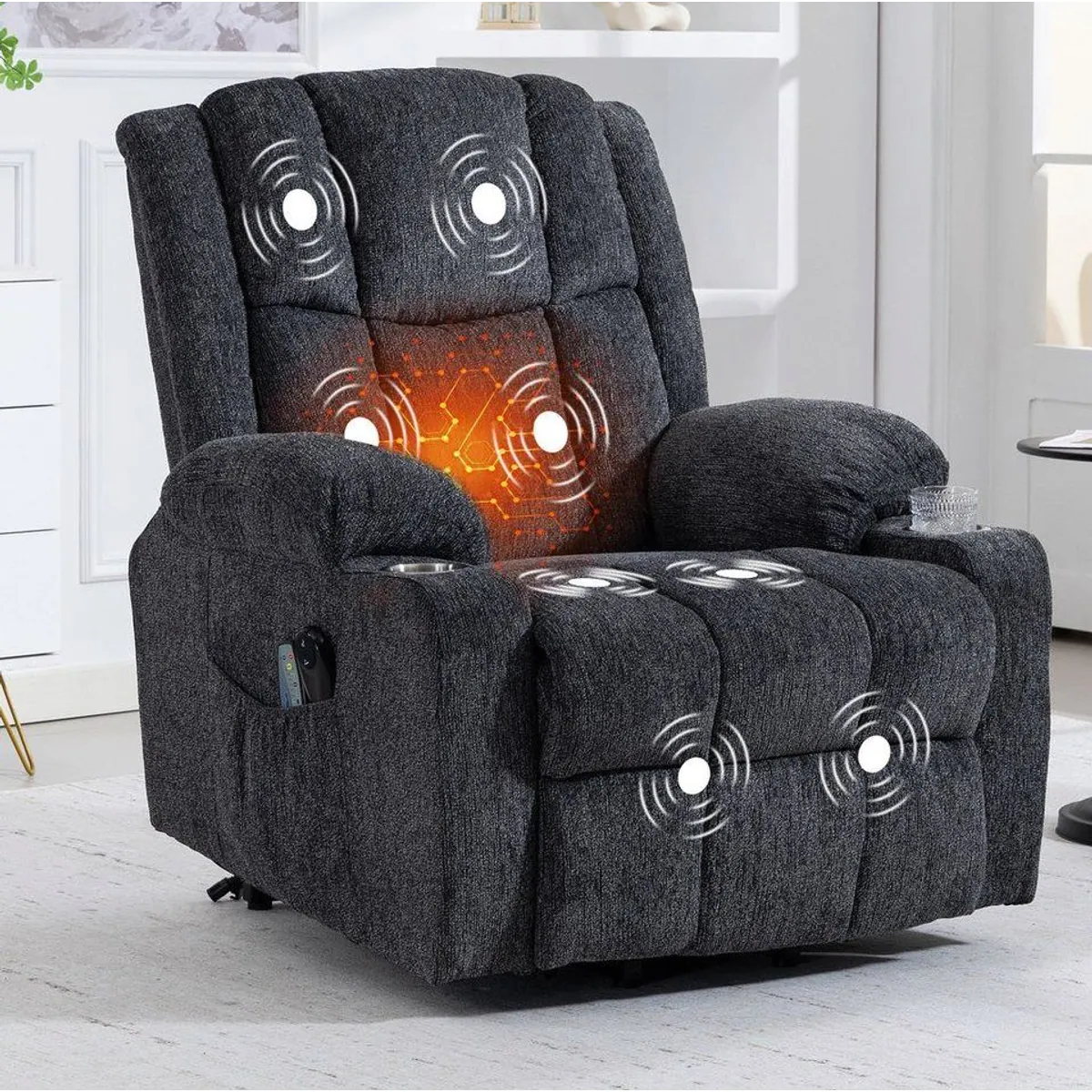 KLAM HOME Relaxsessel mit Aufstehfunktion, 4D-Vibration & Wärme — ideal für Senioren & Home-Office
