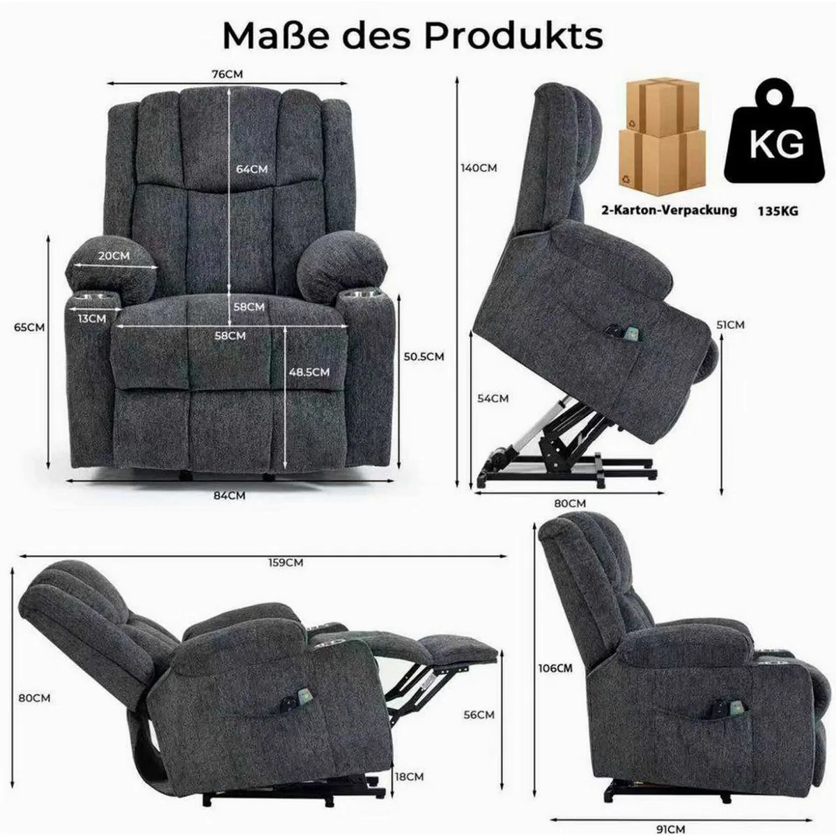 KLAM HOME Relaxsessel mit Aufstehfunktion, 4D-Vibration & Wärme — ideal für Senioren & Home-Office 3