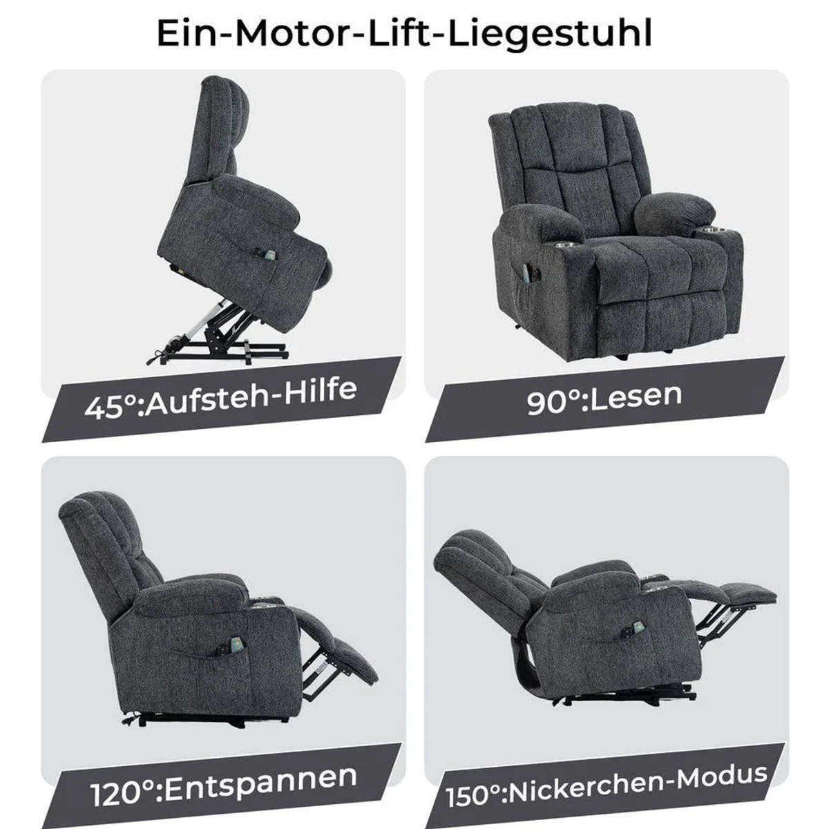 KLAM HOME Relaxsessel mit Aufstehfunktion, 4D-Vibration & Wärme — ideal für Senioren & Home-Office 4
