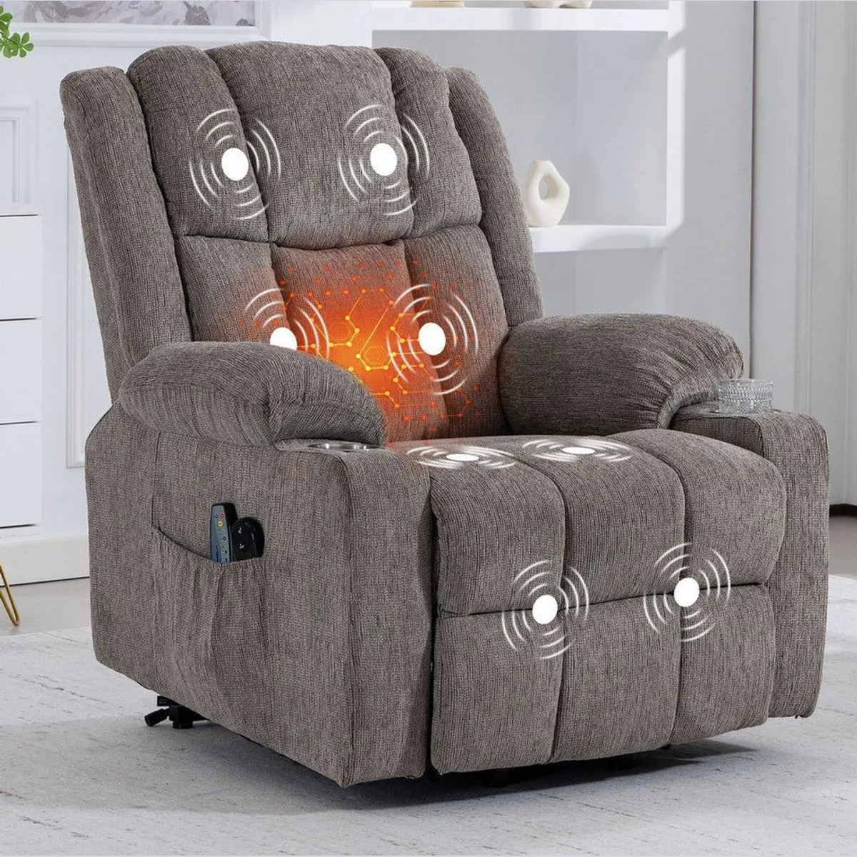 KLAM HOME Relaxsessel TV-Massagesessel, Aufstehfunktion, Wärme & 4D-Vibration