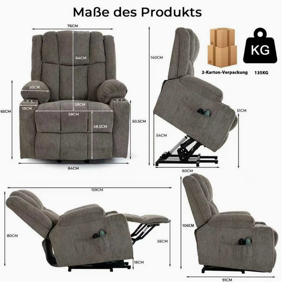 KLAM HOME Relaxsessel TV-Massagesessel, Aufstehfunktion, Wärme & 4D-Vibration 3