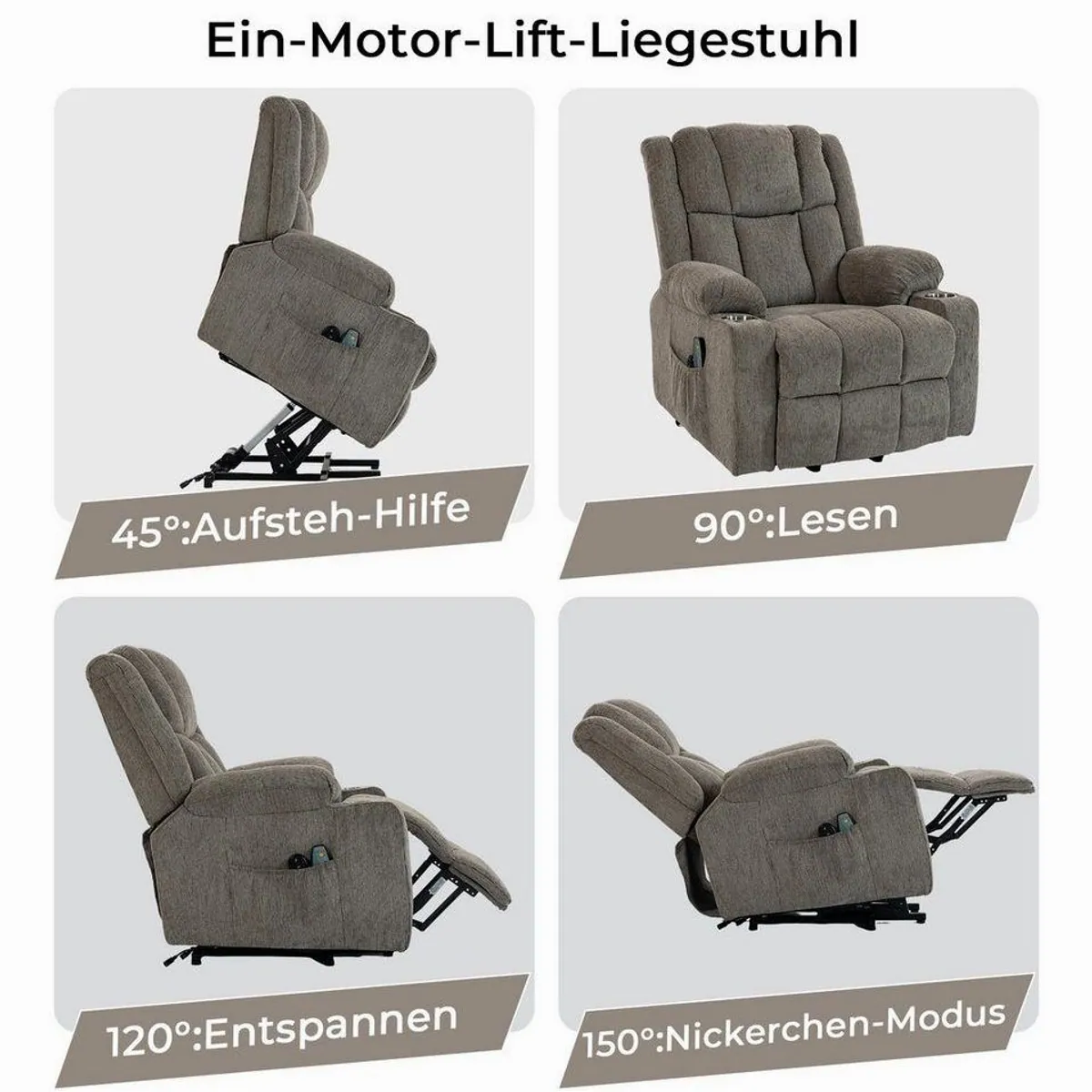 KLAM HOME Relaxsessel TV-Massagesessel, Aufstehfunktion, Wärme & 4D-Vibration 4