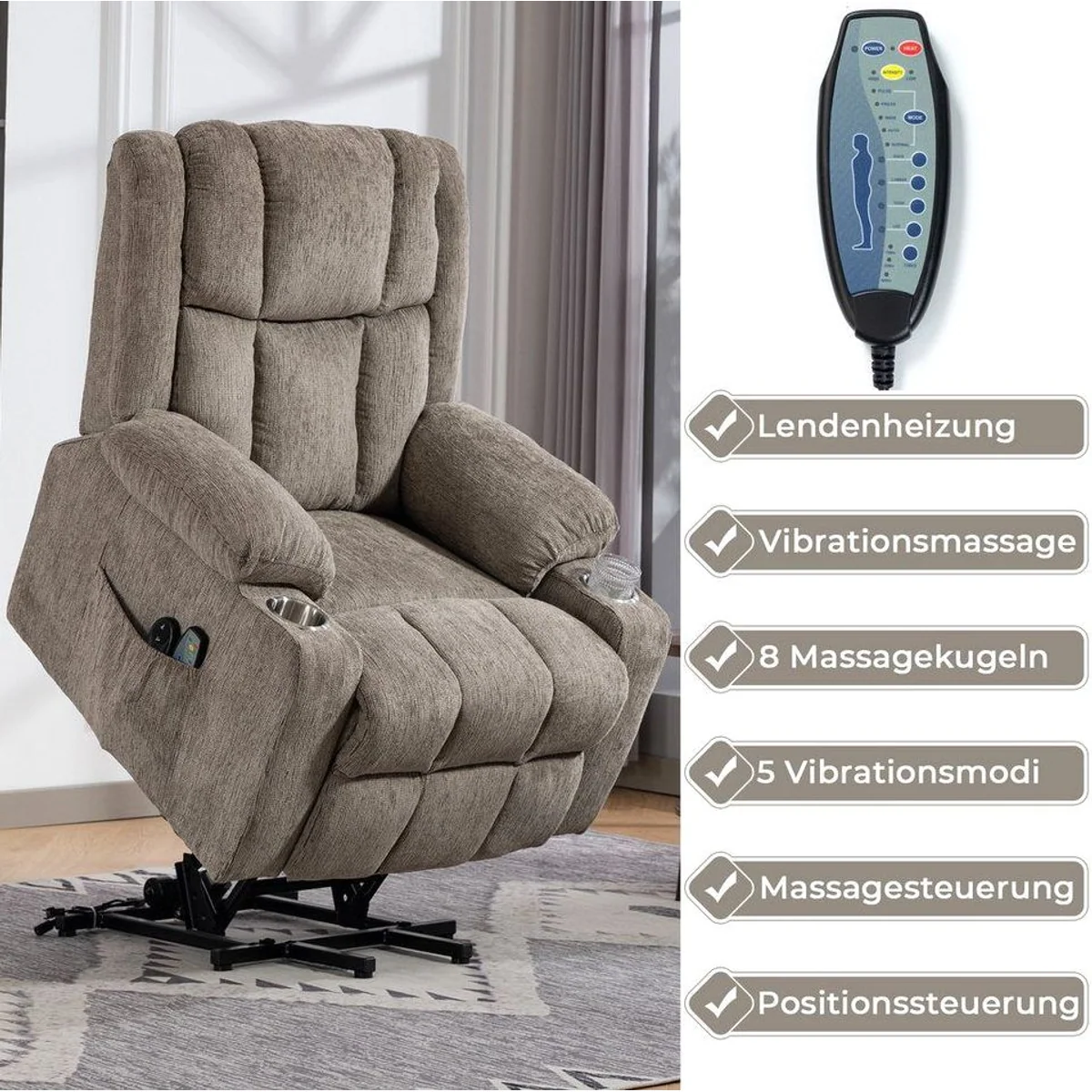 KLAM HOME Relaxsessel TV-Massagesessel, Aufstehfunktion, Wärme & 4D-Vibration 5