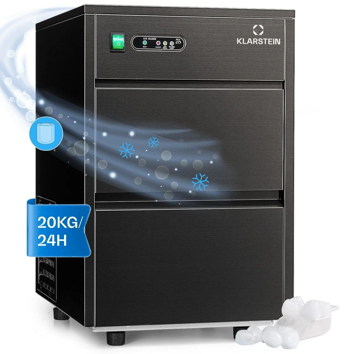 Klarstein Powericer XL Eiswürfelmaschine, 20 kg/24h, 3,5 kg Vorrat, 1,8 L Wasserbehälter