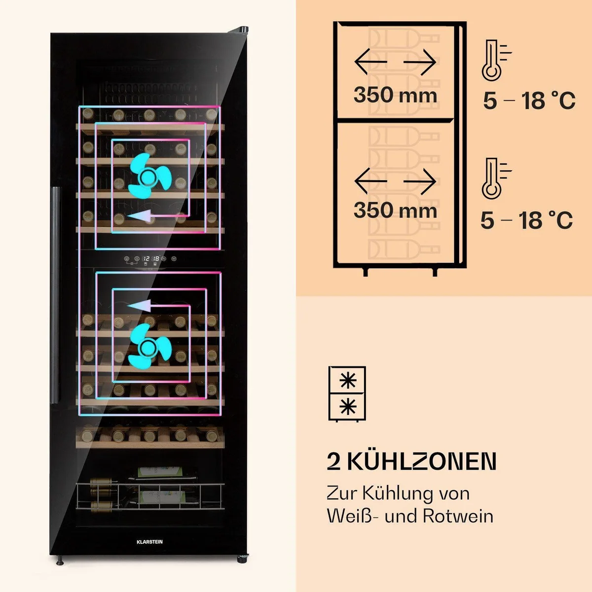 Klarstein Barossa 54 Duo Weinkühlschrank, 2 Zonen, 54 Flaschen — flüsterleise, UV-Schutzglas, Anti-Vibrationslagerung 3