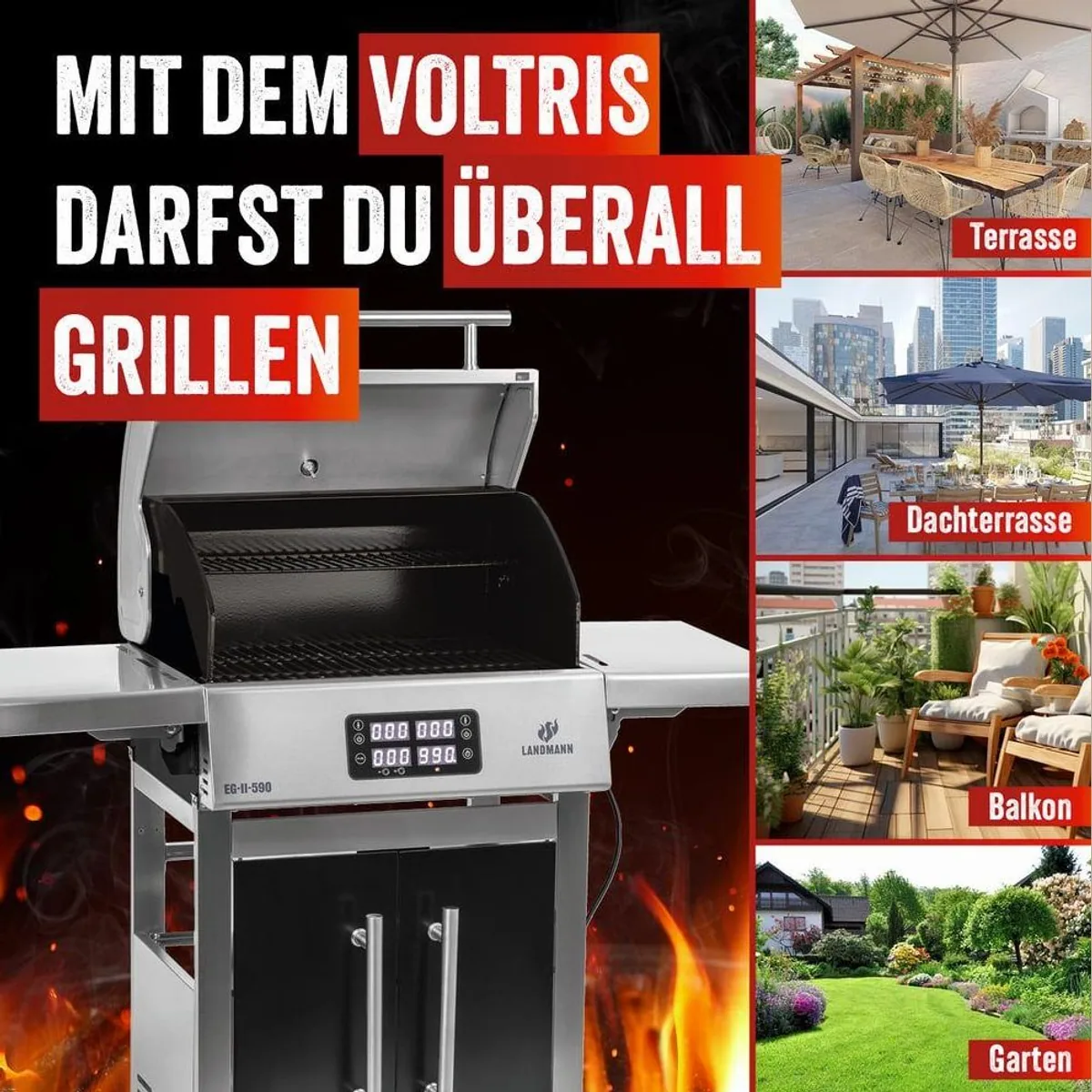 Landmann VOLTRIS Elektro-Grillwagen, 3200 W, präzise Temperaturkontrolle, zwei Fleischthermometer 2