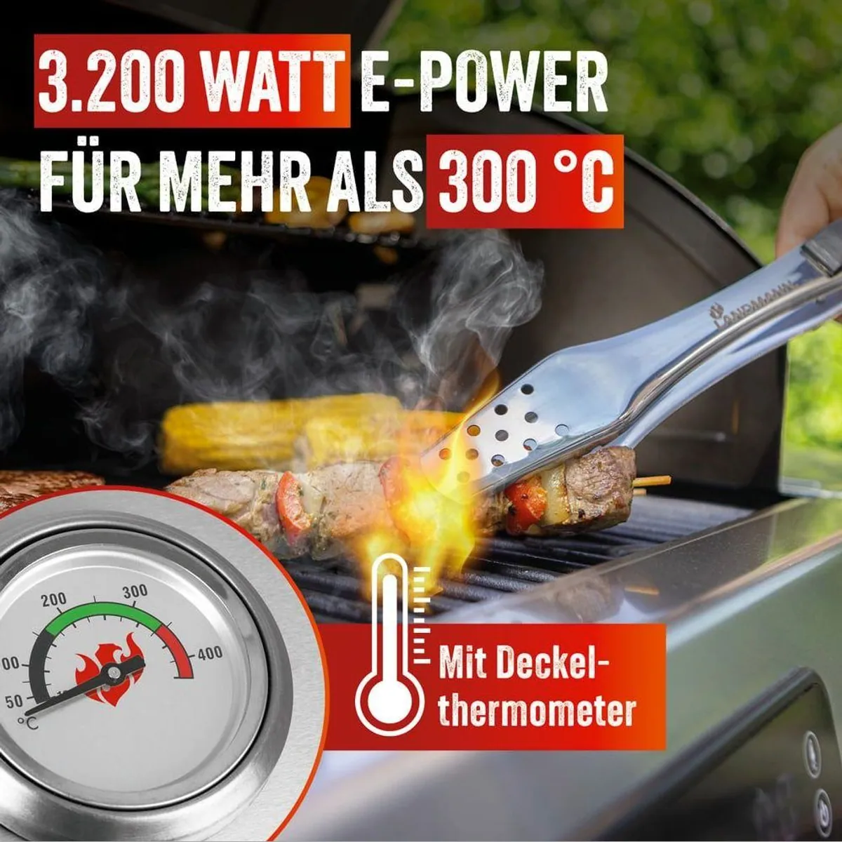 Landmann VOLTRIS Elektro-Grillwagen, 3200 W, präzise Temperaturkontrolle, zwei Fleischthermometer 3