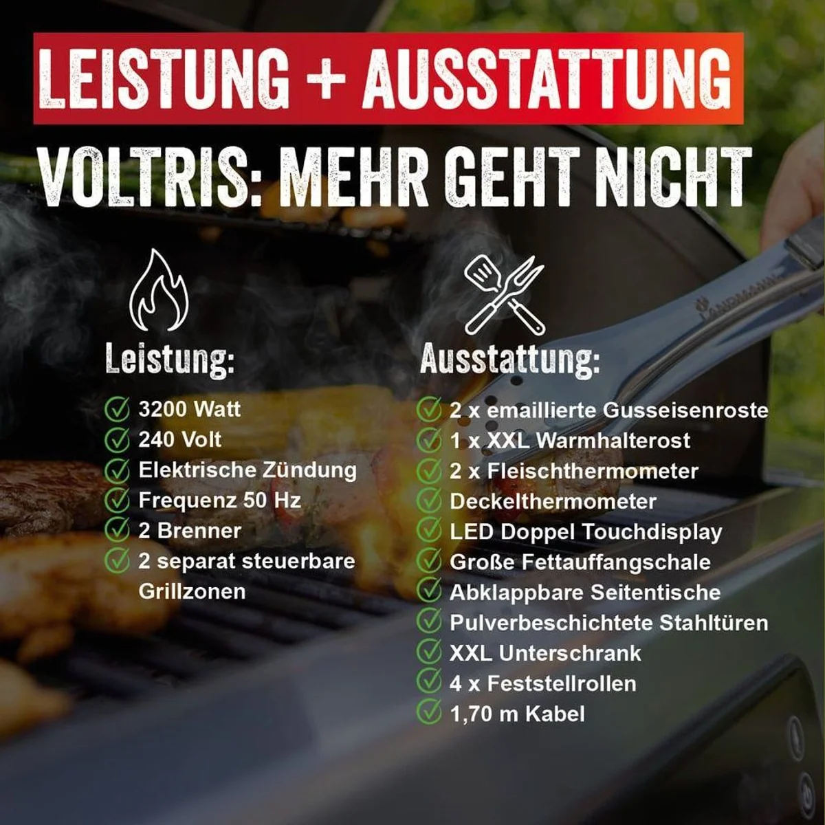 Landmann VOLTRIS Elektro-Grillwagen, 3200 W, präzise Temperaturkontrolle, zwei Fleischthermometer 5