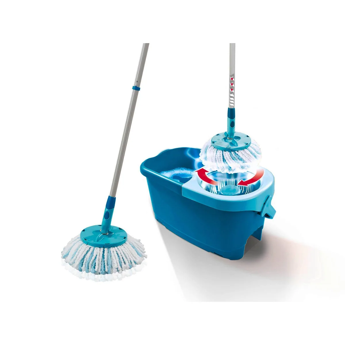 Leifheit CLEAN TWIST Disc Mop Ergo, 360° Gelenk, Teleskopstiel, müheloses Ausschleudern