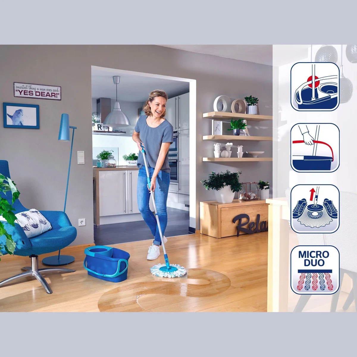 Leifheit CLEAN TWIST Disc Mop Ergo, 360° Gelenk, Teleskopstiel, müheloses Ausschleudern 3