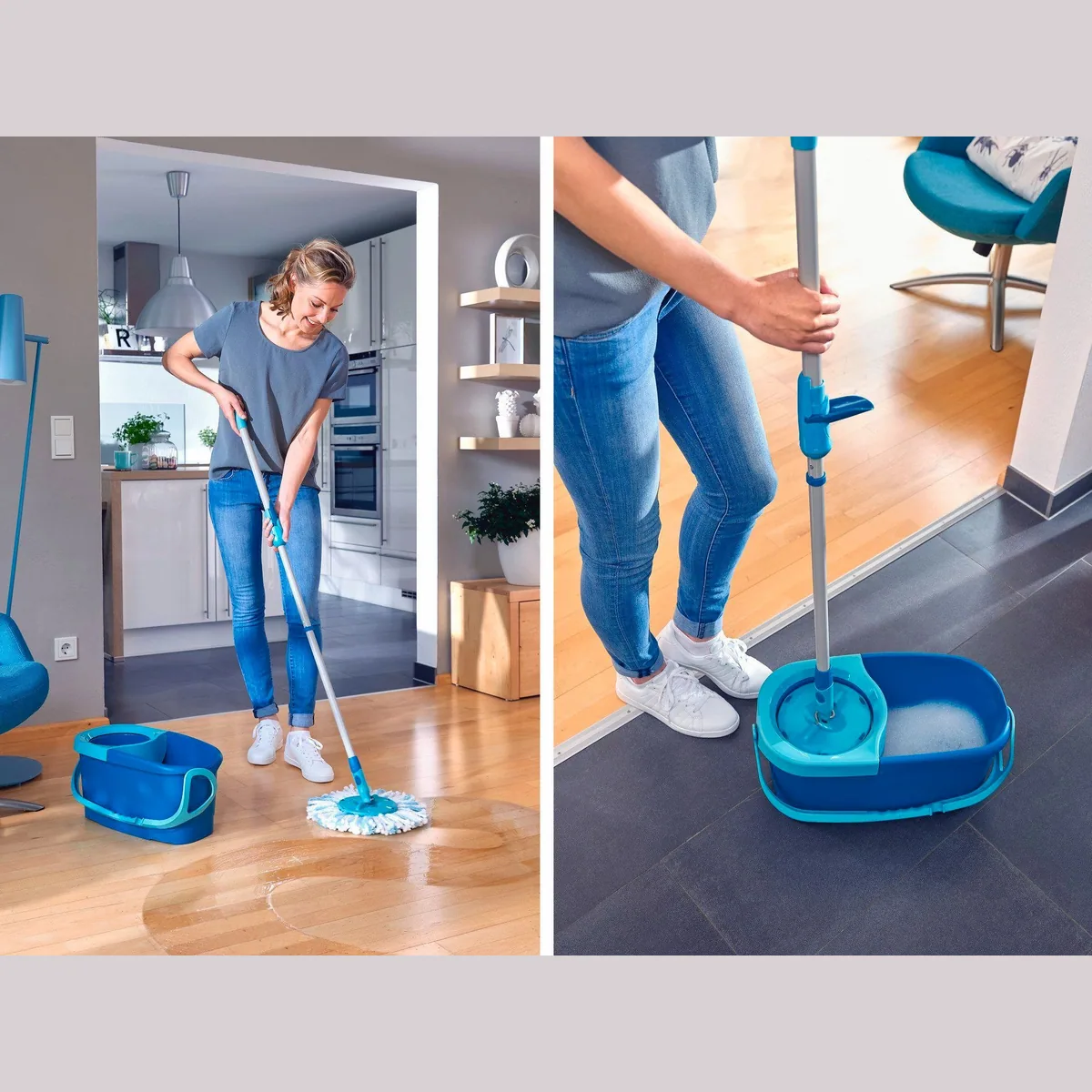 Leifheit CLEAN TWIST Disc Mop Ergo, 360° Gelenk, Teleskopstiel, müheloses Ausschleudern 4