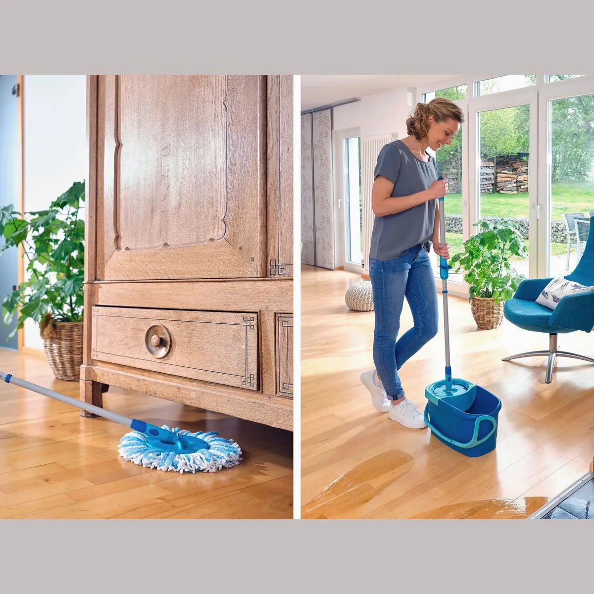 Leifheit CLEAN TWIST Disc Mop Ergo, 360° Gelenk, Teleskopstiel, müheloses Ausschleudern 5