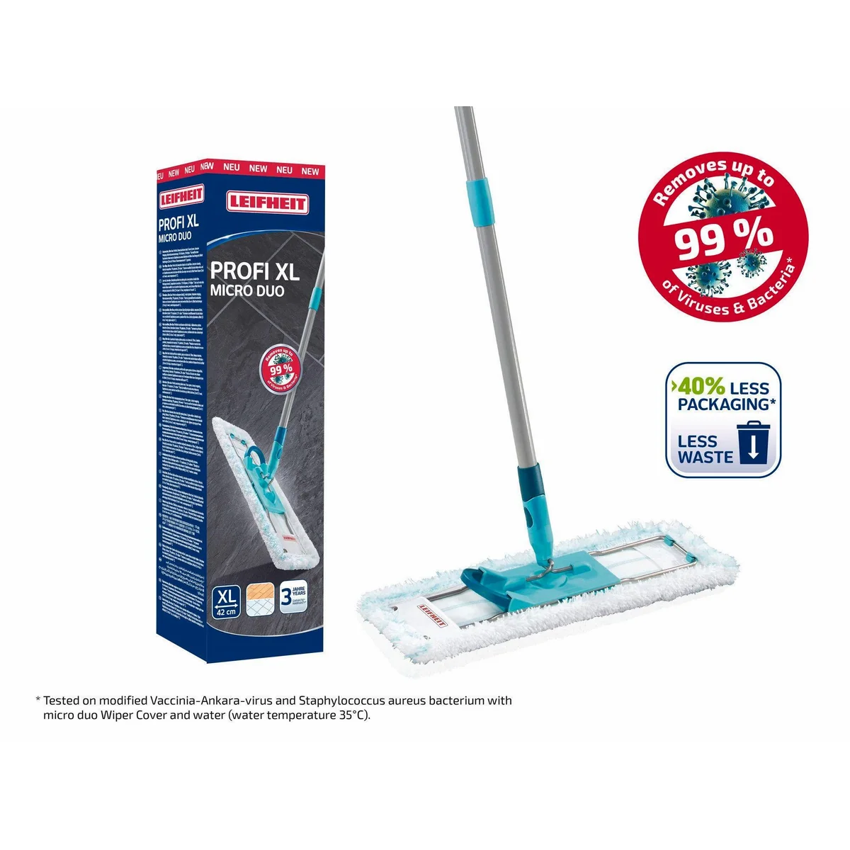 Leifheit Profi XL micro duo Wischmopp, 42 cm Wischbreite, waschbar bei 60°C, ergonomisch 2