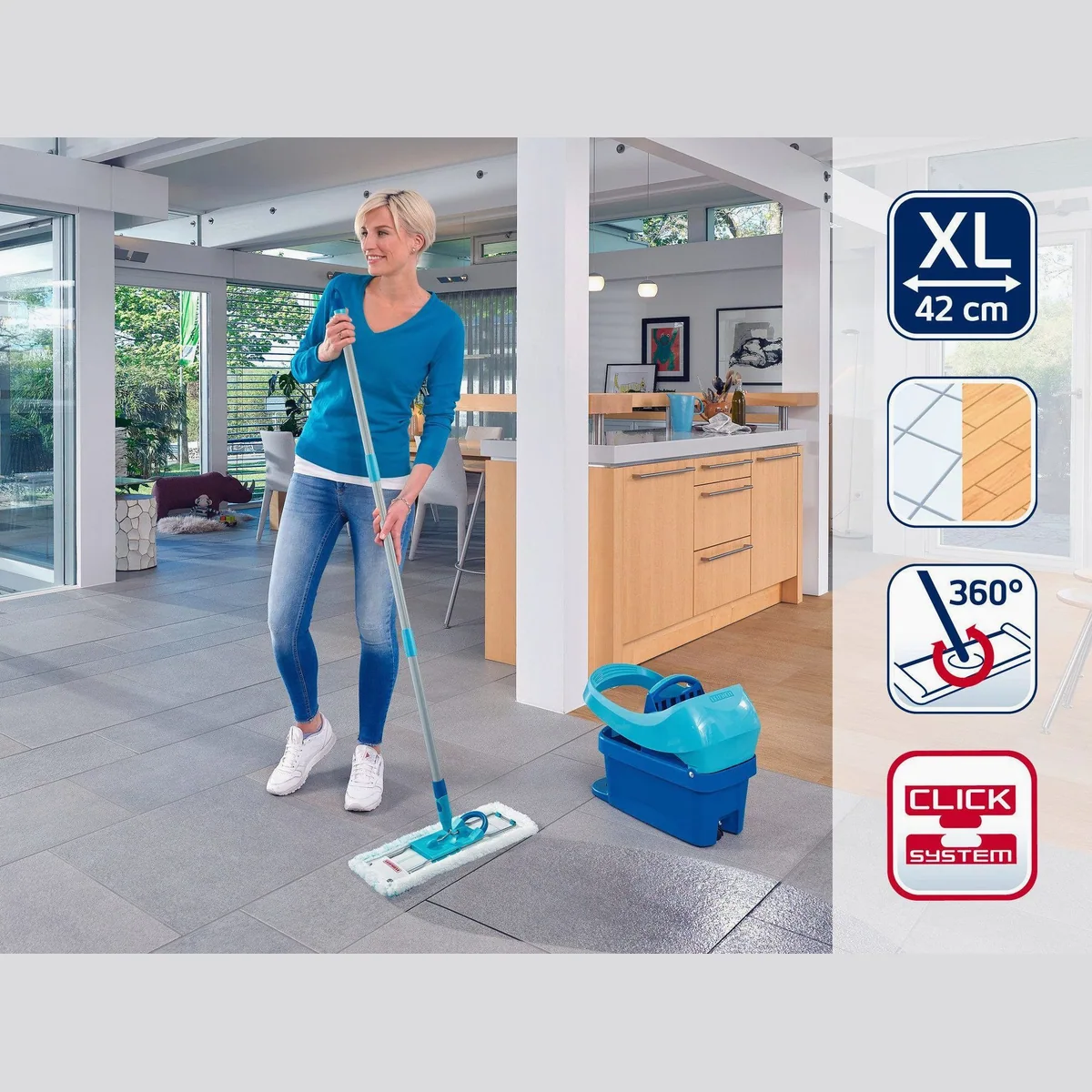 Leifheit Profi XL micro duo Wischmopp, 42 cm Wischbreite, waschbar bei 60°C, ergonomisch 3