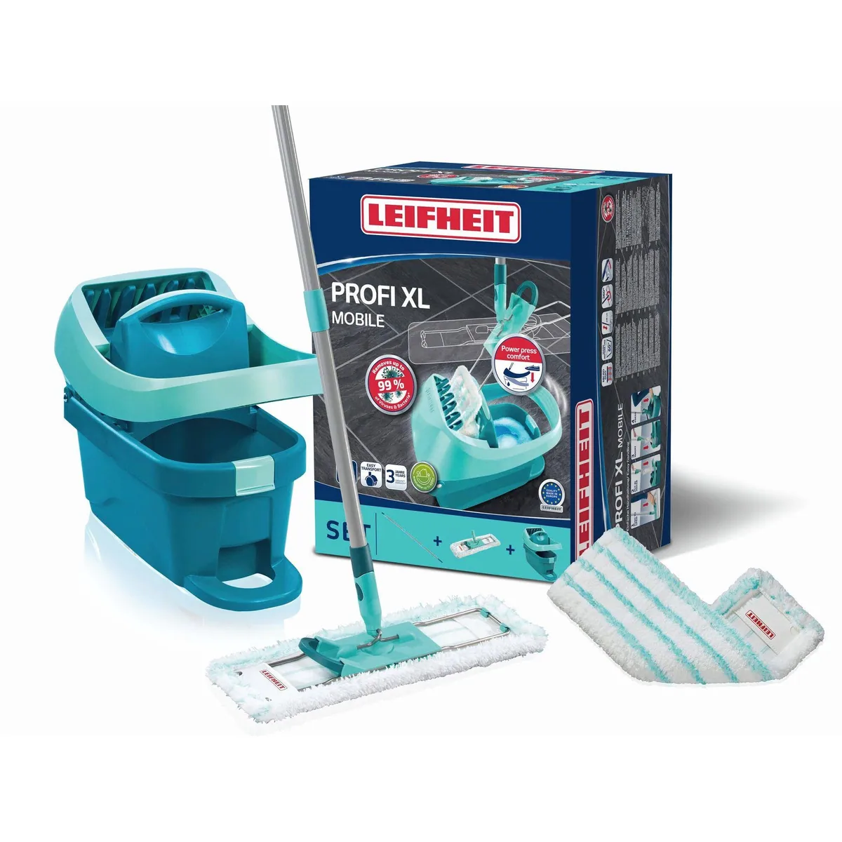 Leifheit Wischmopp Set Profi XL Mobile, 42 cm Wischbreite, 360° Drehgelenk, 2x waschbare Bezüge