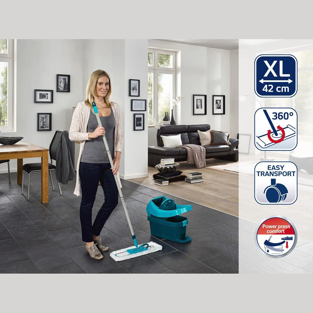 Leifheit Wischmopp Set Profi XL Mobile, 42 cm Wischbreite, 360° Drehgelenk, 2x waschbare Bezüge 3