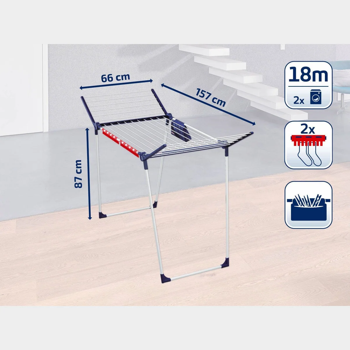 Leifheit Pegasus 180 Solid Plus, 18m Trockenlänge, 105cm Flügelhöhe, platzsparend zusammenklappbar 5