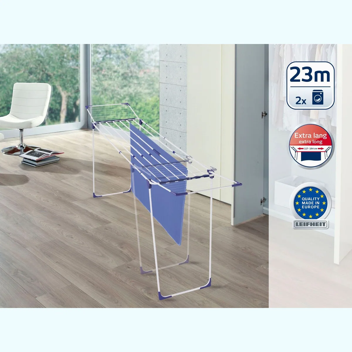 Leifheit Classic Extendable 230 Solid, stabil, platzsparend, XL-Trockenlänge 2