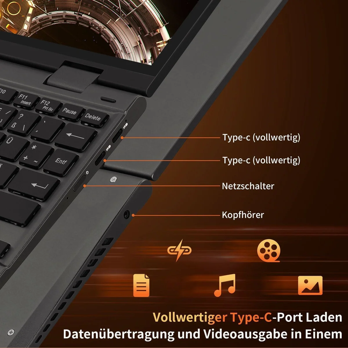 LONGEVINCE 10,95'' 2-in-1 Notebook, 360° drehbar, Touchscreen & Stift — kompakt, leistungsstark, vielseitig 5
