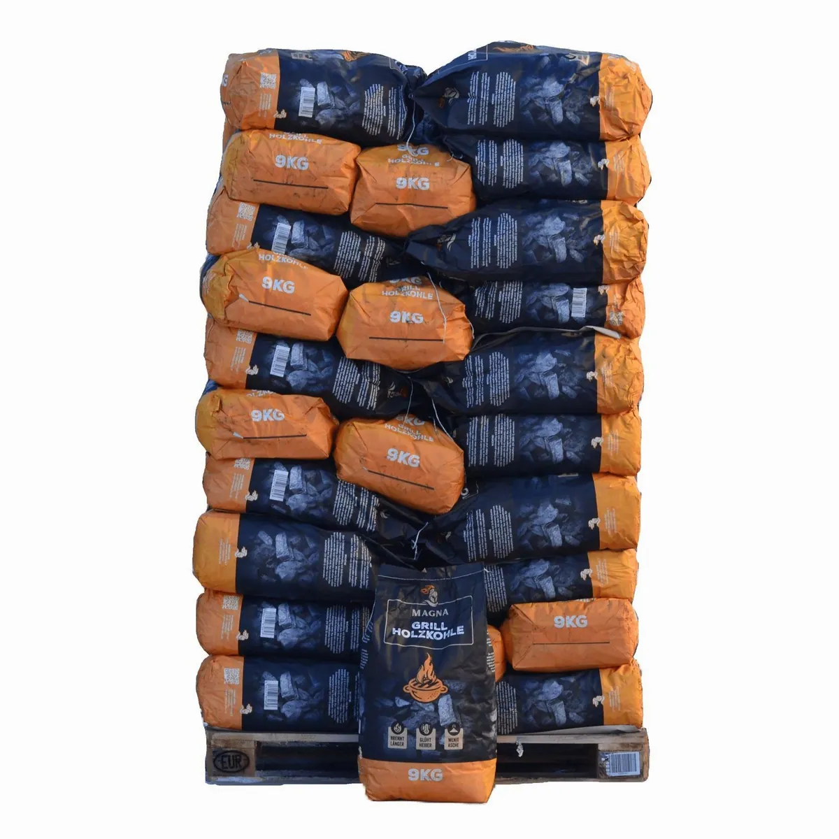Magna Grillkohle Palette, 450 kg Premium-Holzkohle, hohe Temperaturen, lange Glutdauer