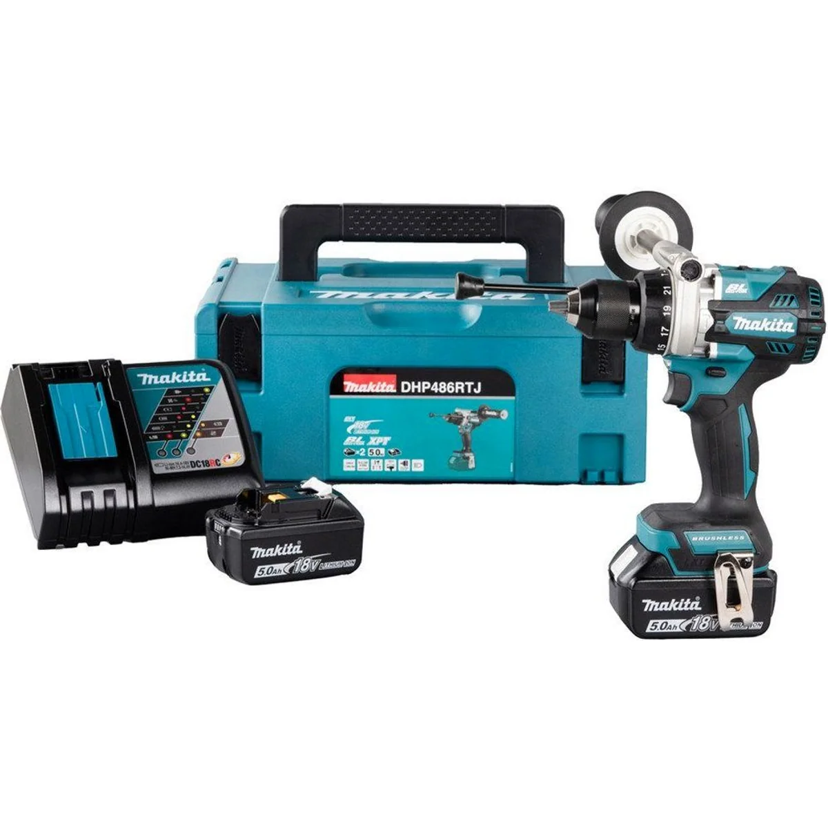 Makita DHP486RTJ Akku-Schlagbohrschrauber, kraftvoll, handlich, inkl. 2 Akkus