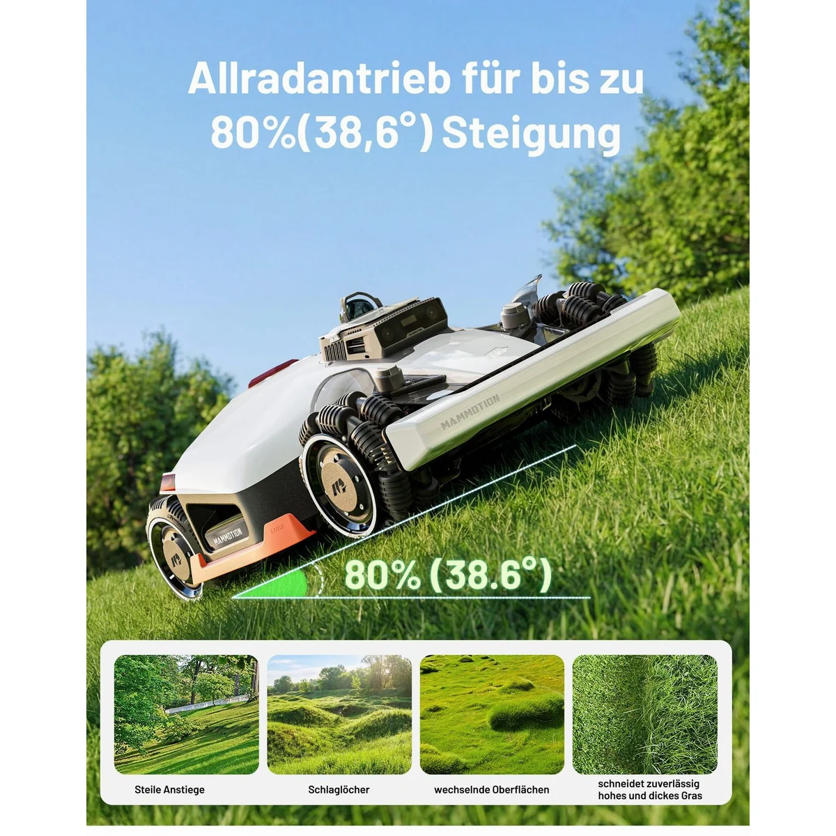 Mammotion LUBA 3 AWD, Rasenmähroboter ohne Begrenzungskabel, Allradantrieb, AI Vision 2