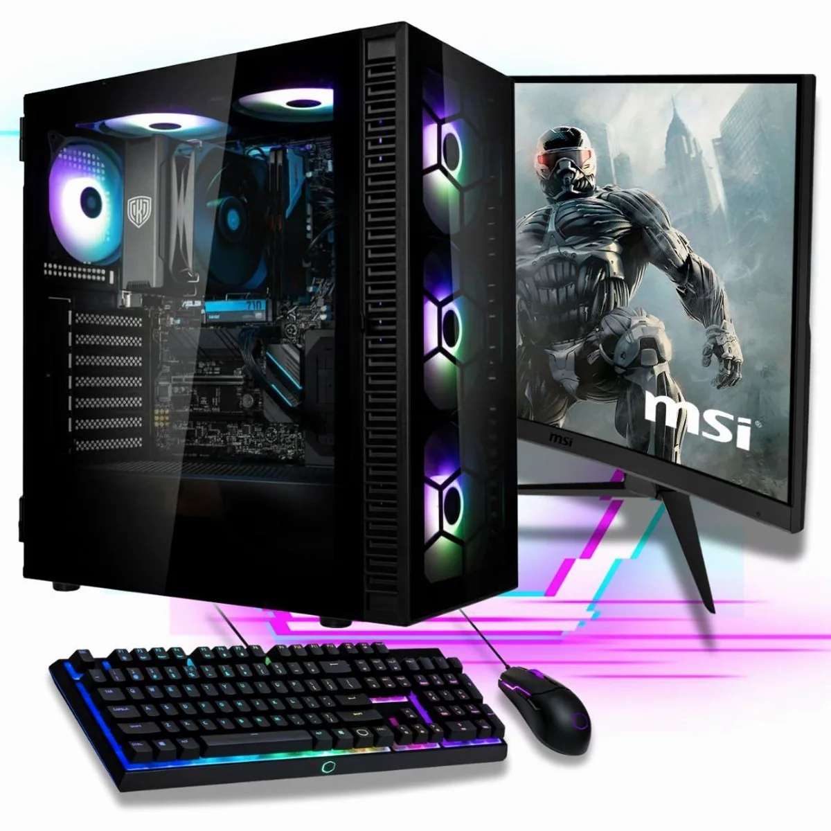 Meinpc Gaming-PC Set, 27" Monitor, 32 GB RAM, 500 GB SSD — sofort startklar, leistungsstark, RGB-Design