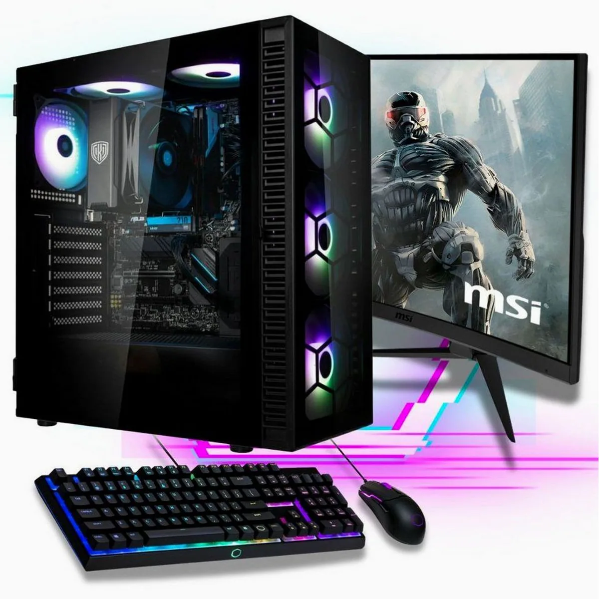 Meinpc Gaming-PC Set, 27" Monitor, AMD Ryzen 7, 64 GB RAM — sofort einsatzbereit, stylisches Design, leistungsstark