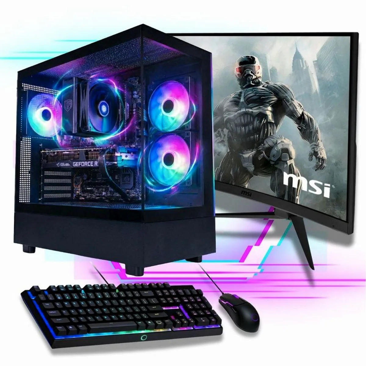 Meinpc Gaming-PC Komplettsystem, 4K Gaming, 32 GB RAM, 1 TB SSD — 27" Monitor, RGB Gehäuse