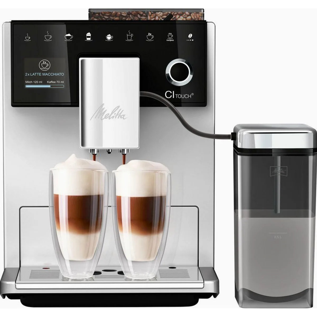 Melitta CI Touch Kaffeevollautomat, 10 Kaffeerezepte, 2-Kammern-Bohnenbehälter