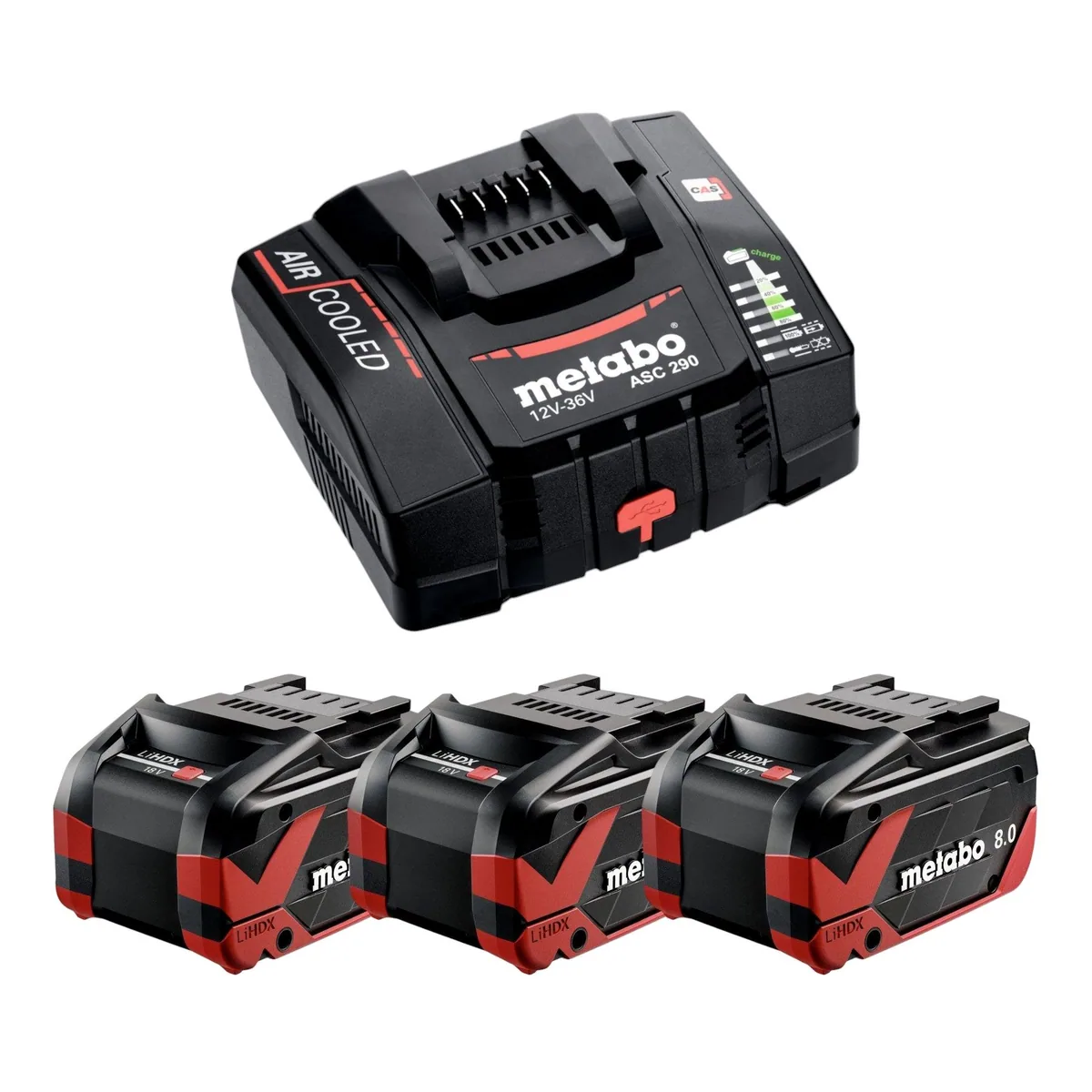 metabo Basis Set 3x LiHDX Akkupack 18 V, hohe Leistung, kurze Ladezeit, kompatibel mit CAS