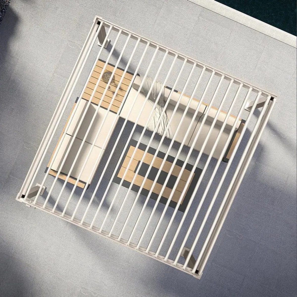 Mirador Pergola 111DA, wetterfestes Lamellendach, integriertes Entwässerungssystem 4
