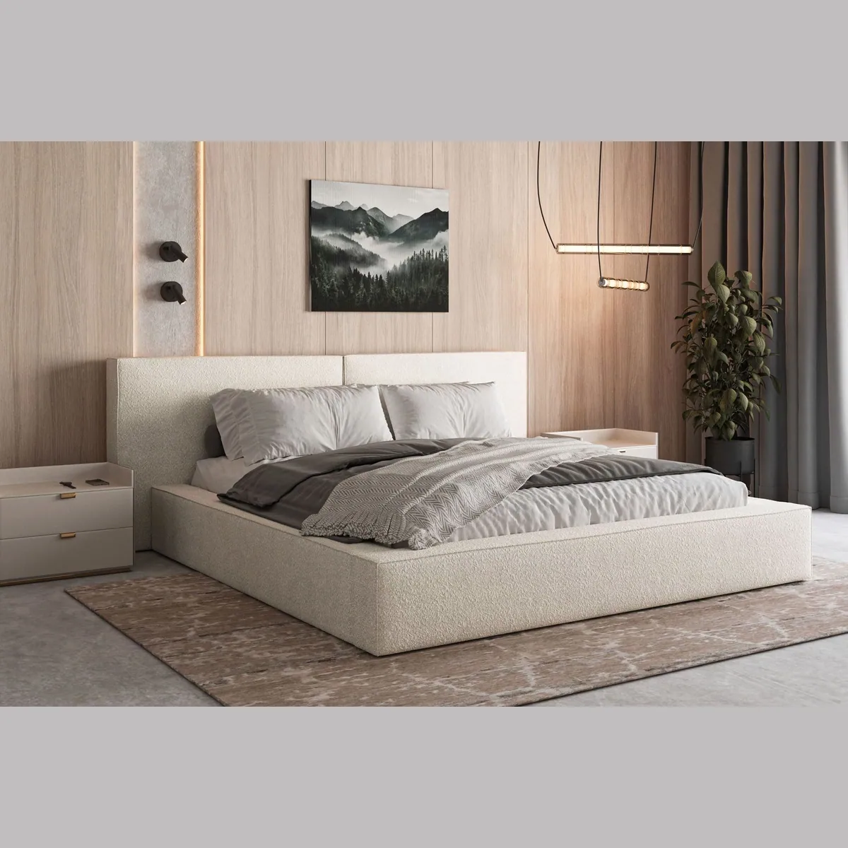 MOEBLO Polsterbett 06, elegantes Design, praktischer Stauraum, gepolsterte Kopfstütze