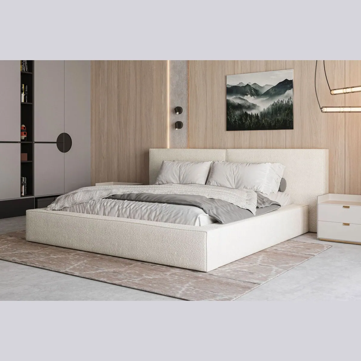 MOEBLO Polsterbett 06, elegantes Design, praktischer Stauraum, gepolsterte Kopfstütze 3