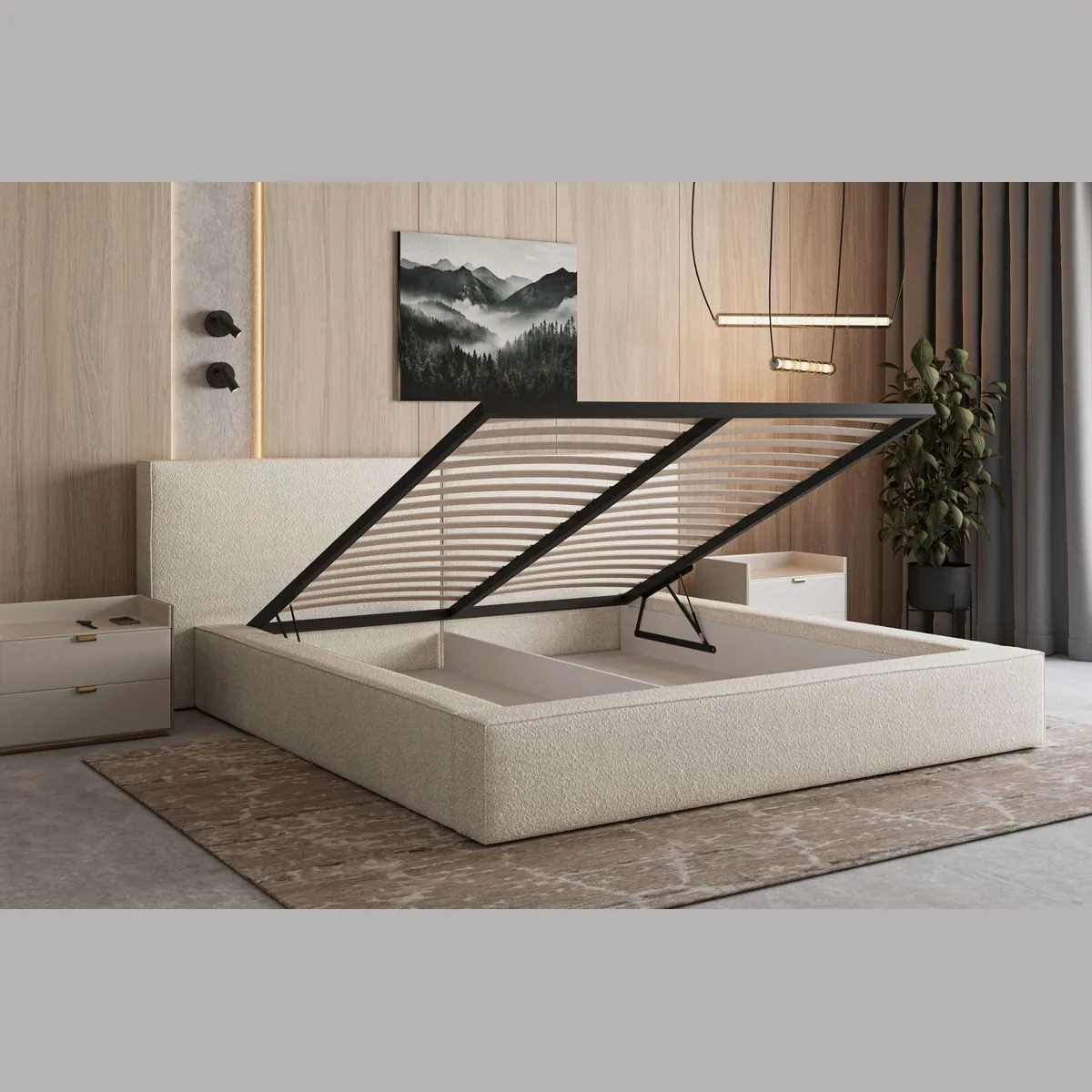 MOEBLO Polsterbett 06, elegantes Design, praktischer Stauraum, gepolsterte Kopfstütze 5
