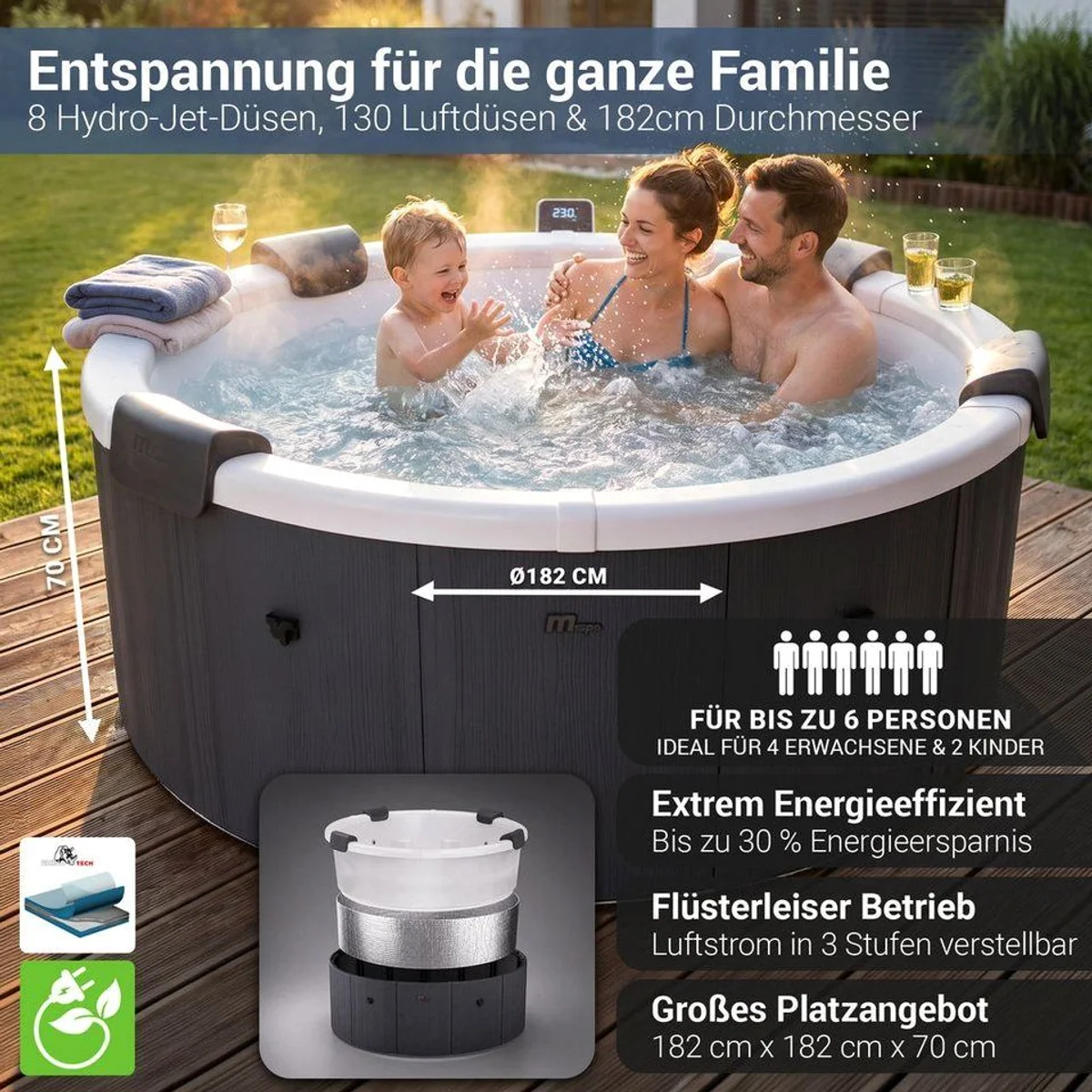 mSpa Whirlpool Frame Denver F-DE066W, 6 Personen, App-Steuerung, UVC+ Reinigung 5