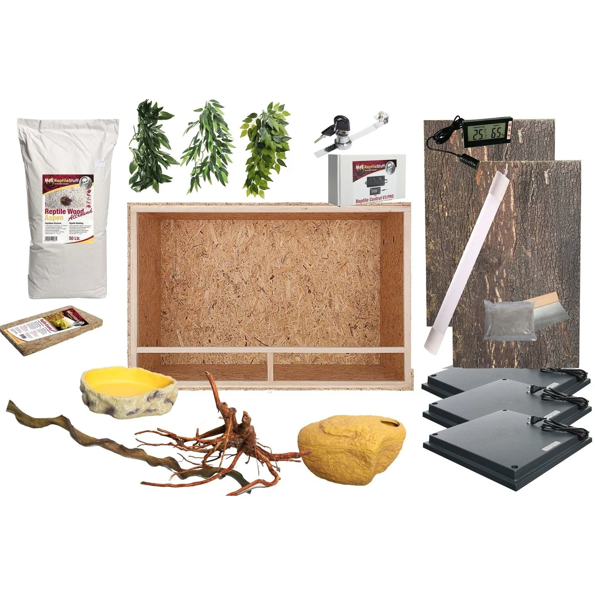 M&S Reptilien Terrarium Komplettset, ideal für Boas und Pythons, umfangreiches Zubehör 2