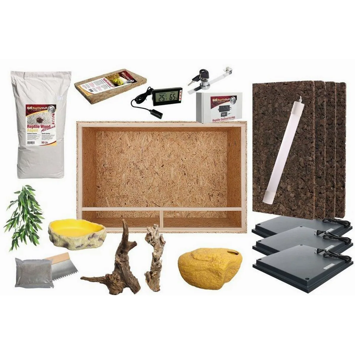 M&S Reptilien Terrarium Komplettset, für große Boas und Pythons — inkl. umfangreichem Zubehör