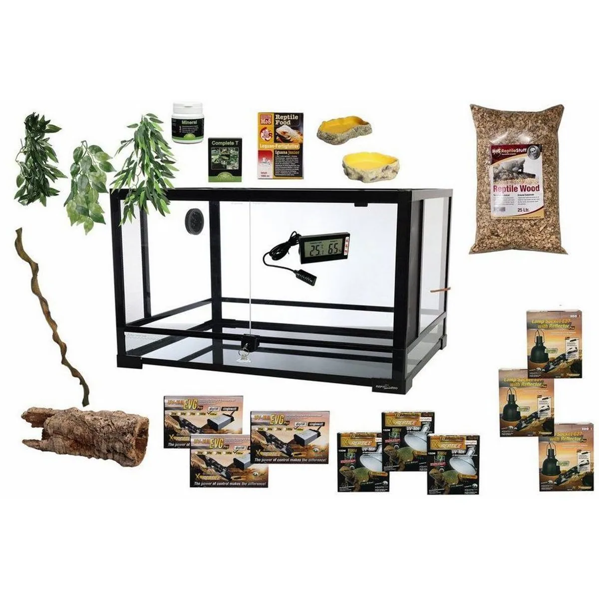 M&S Reptilien Terrarium Komplettset DELUXE, ideal für Leguane, umfangreiche Ausstattung, über 10% Ersparnis