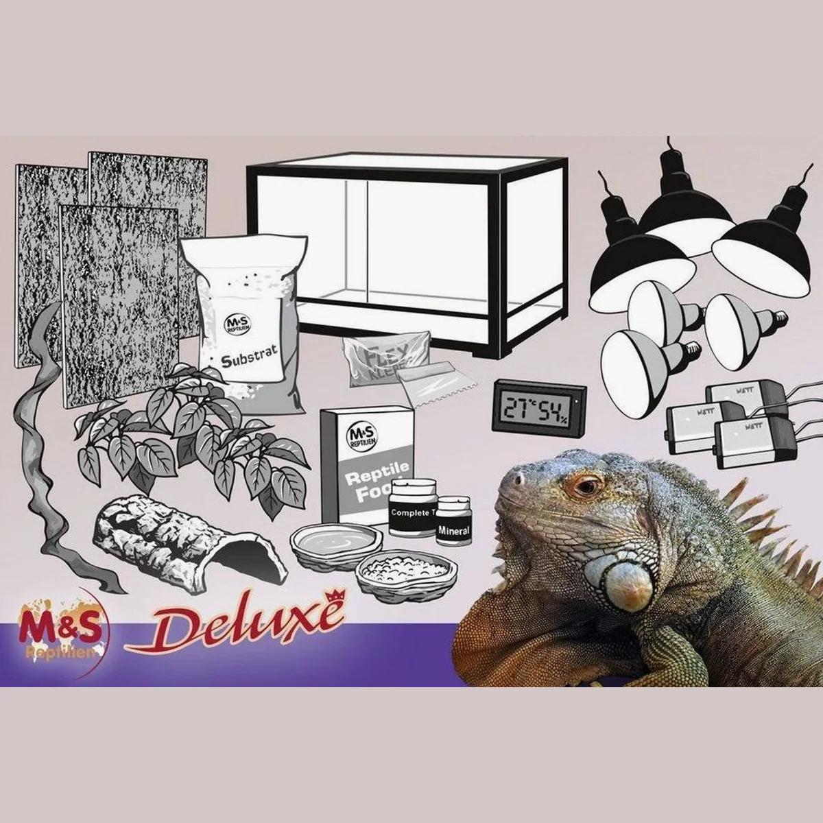 M&S Reptilien Terrarium Komplettset DELUXE, ideal für Leguane, umfangreiche Ausstattung, über 10% Ersparnis 4
