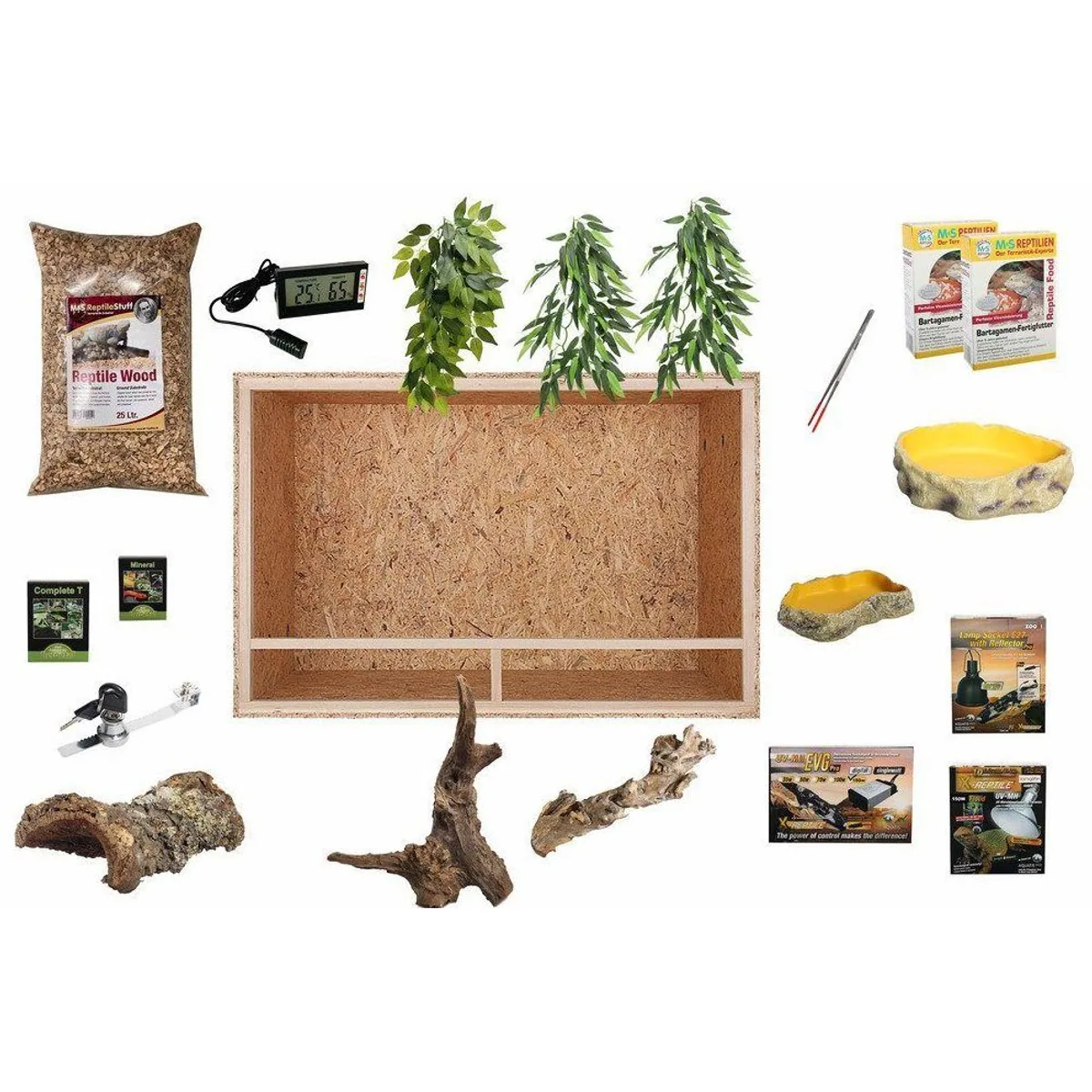 M&S Reptilien Terrarium Komplettset Deluxe, ideal für Bartagamen, 120 cm Länge
