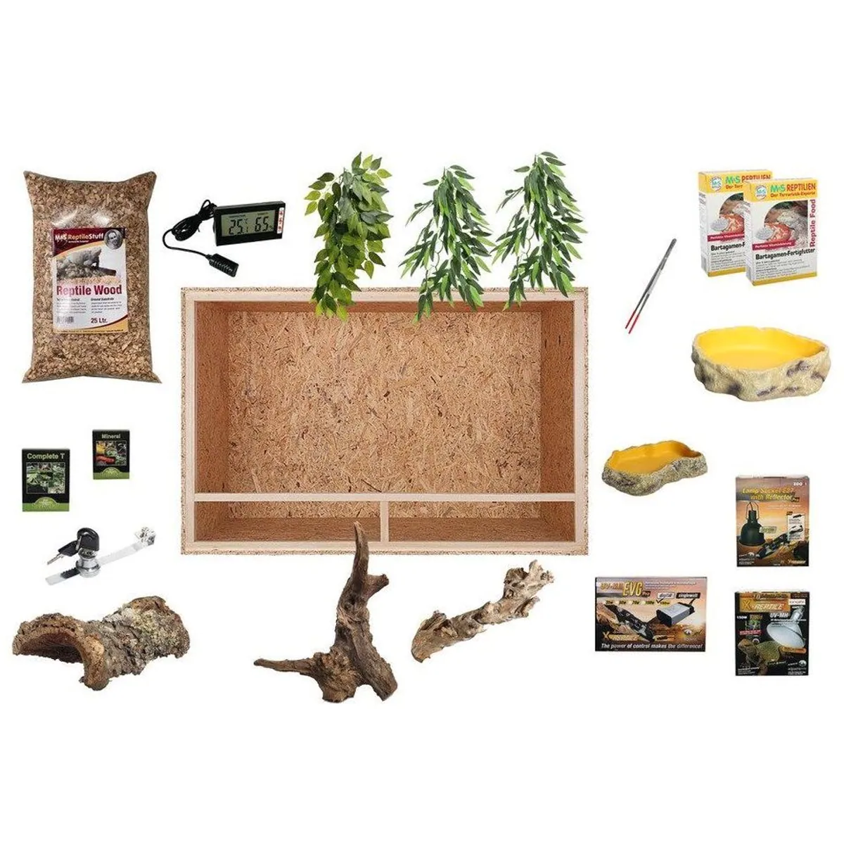 M&S Reptilien Terrarium Komplettset DELUXE, ideal für Bartagamen, umfangreiche Ausstattung, 120 cm Länge