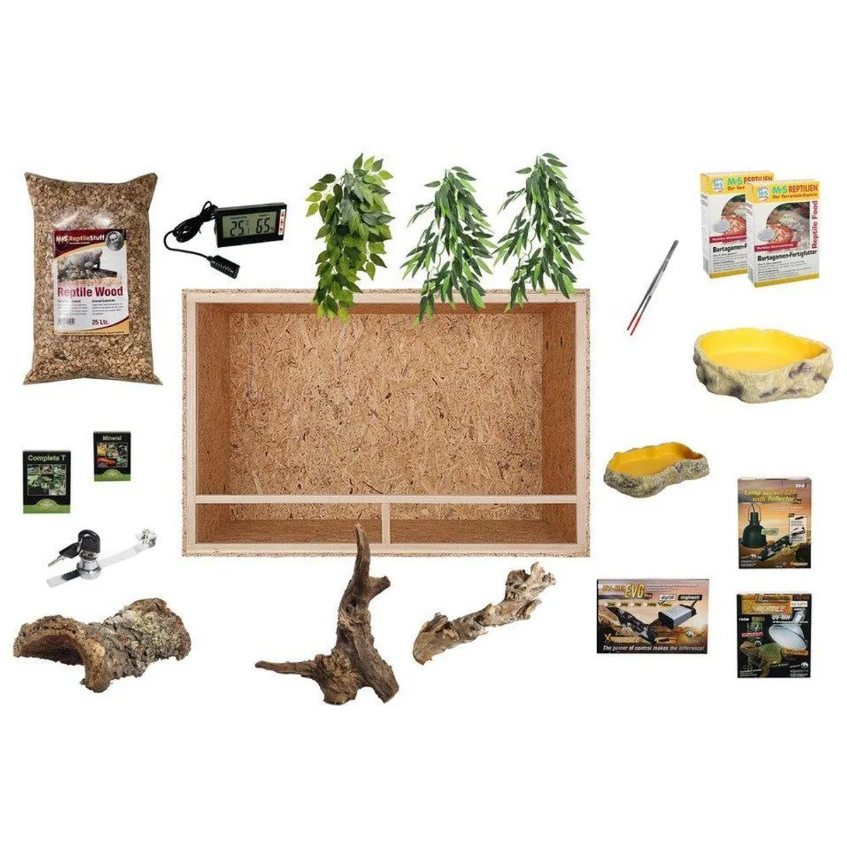 M&S Reptilien Terrarium Komplettset DELUXE, 120 cm Länge, ideal für Bartagamen