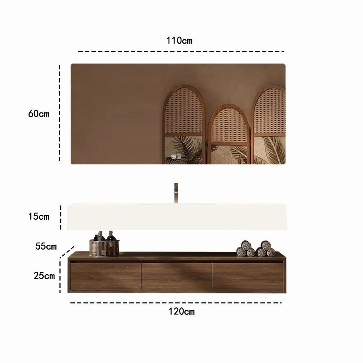 Muxing Badmöbel-Set, integriertes Waschbecken aus Sinterstein, wandhängend, 3-teilig 5
