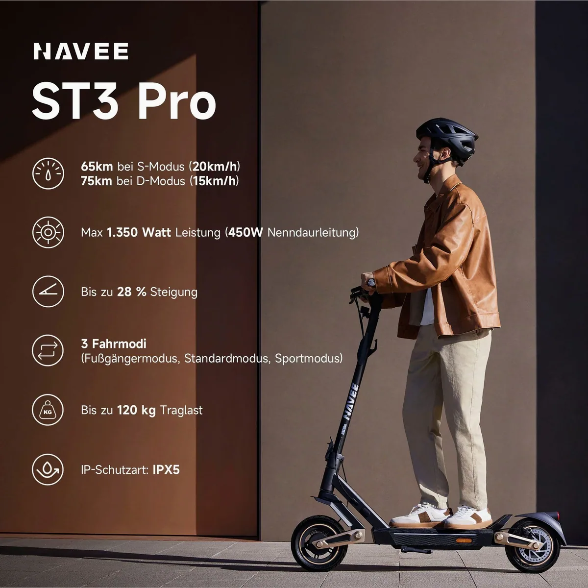 NAVEE ST3 Pro E-Scooter, 1350 W Leistung, Damping Arm Federung, Dreifaches Bremssystem 2