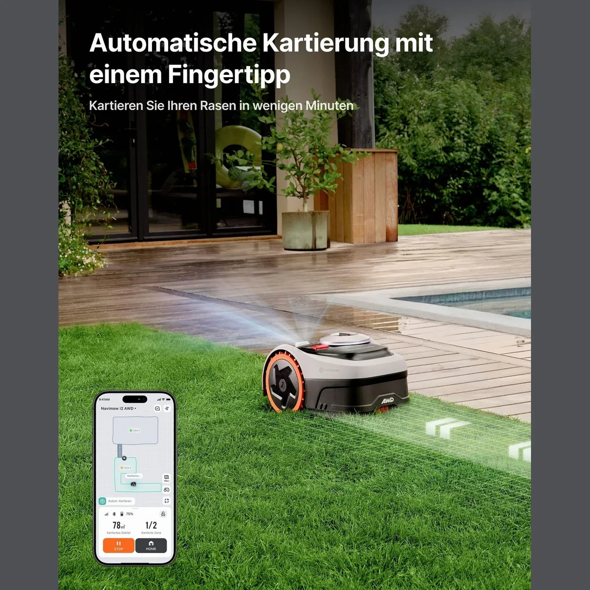 NAVIMOW i205 AWD Mähroboter, Allradantrieb, 500 m² Rasenfläche, automatisches Kartieren 3